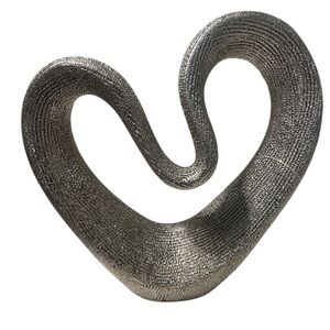 Modern Silver Heart Sculpture Ornament – Decorative Home Décor - 8 x 6 inches